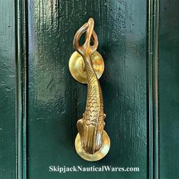 Large Vintage, Cast Brass Serpent Door Knocker- Antique Dolphin, Koi Fish